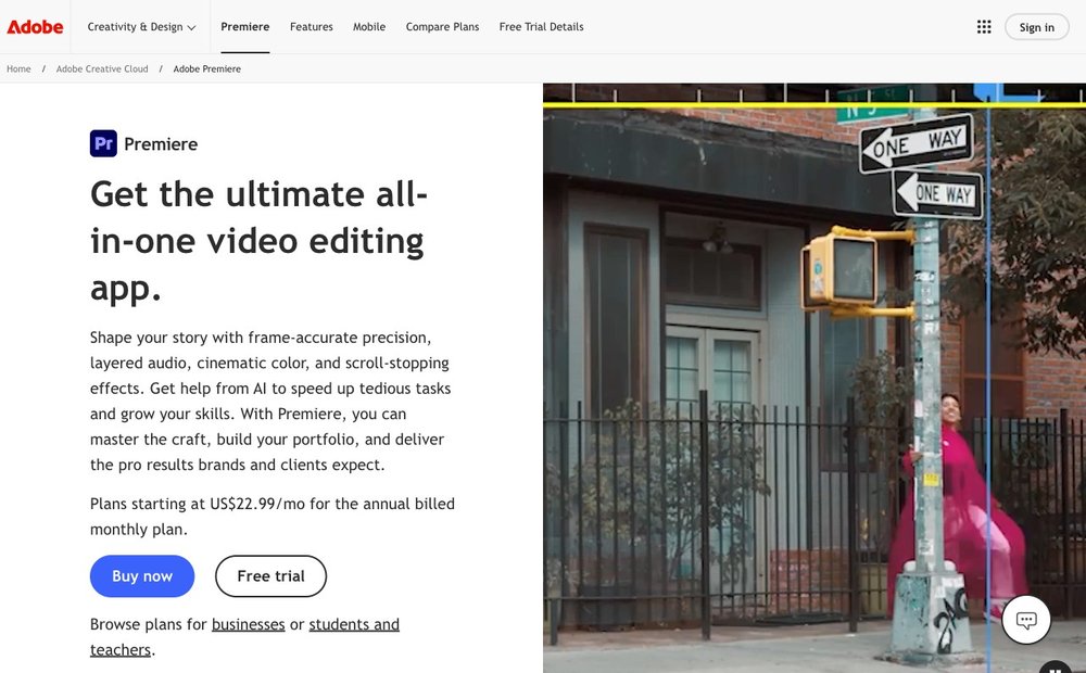Adobe Premiere Pro homepage