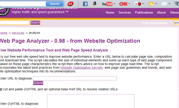 Web Page Analyzer free website optimization tool website speed test check website performance report from web site optimization 580x350 20 Tools to Help you Create Quick Websites by Checking Site Loading Speed