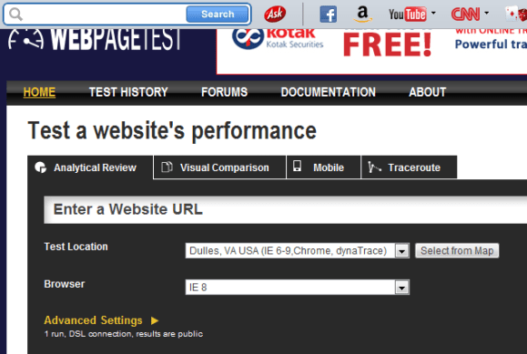 WebPagetest Website Performance and Optimization Test 580x389 20 Tools to Help you Create Quick Websites by Checking Site Loading Speed