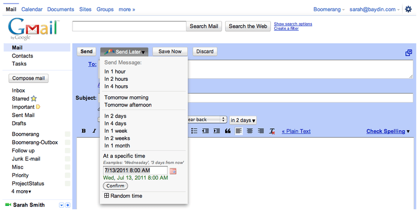 Schedule emails to be Sent Later with Gmail
