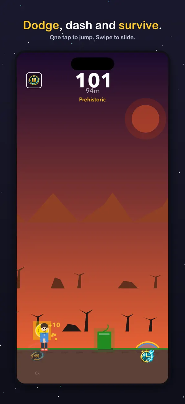 Gameplay: running through an era, dodging obstacles