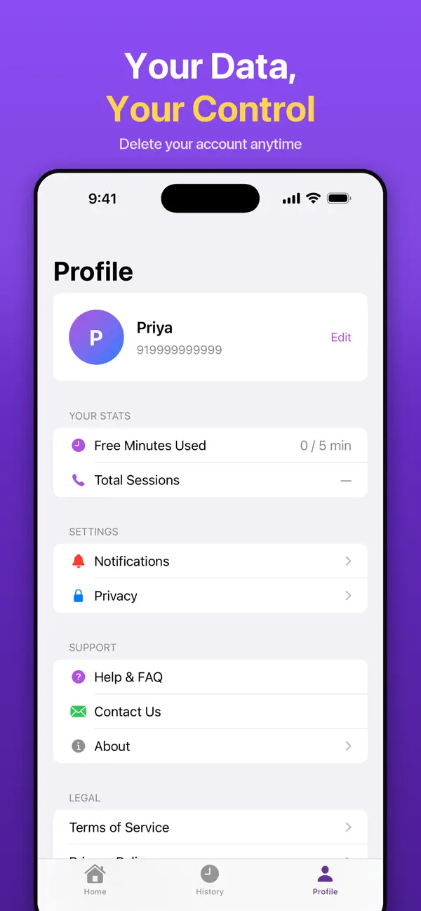 Profile screen