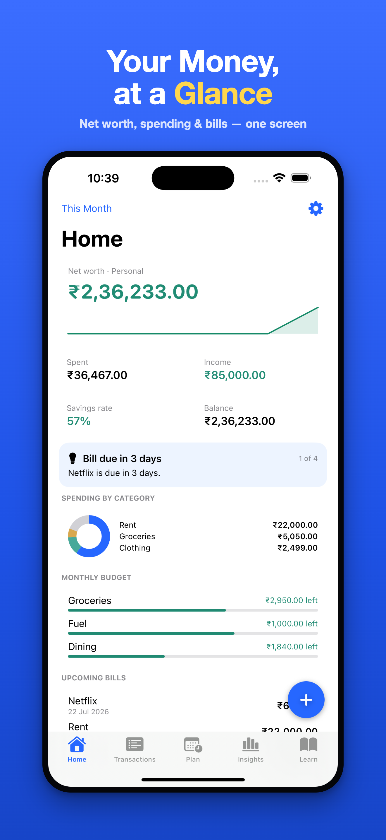Home dashboard