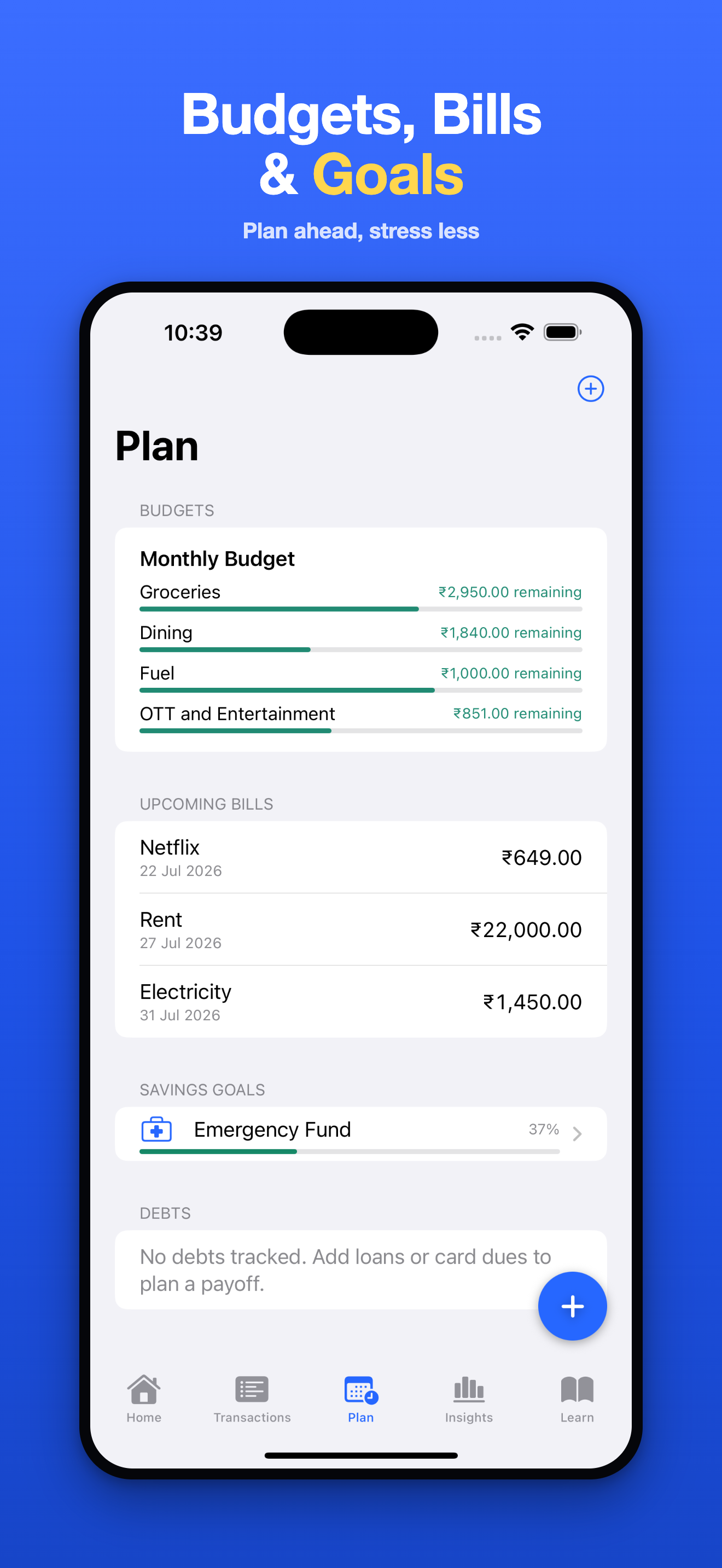 Budgets, bills and goals