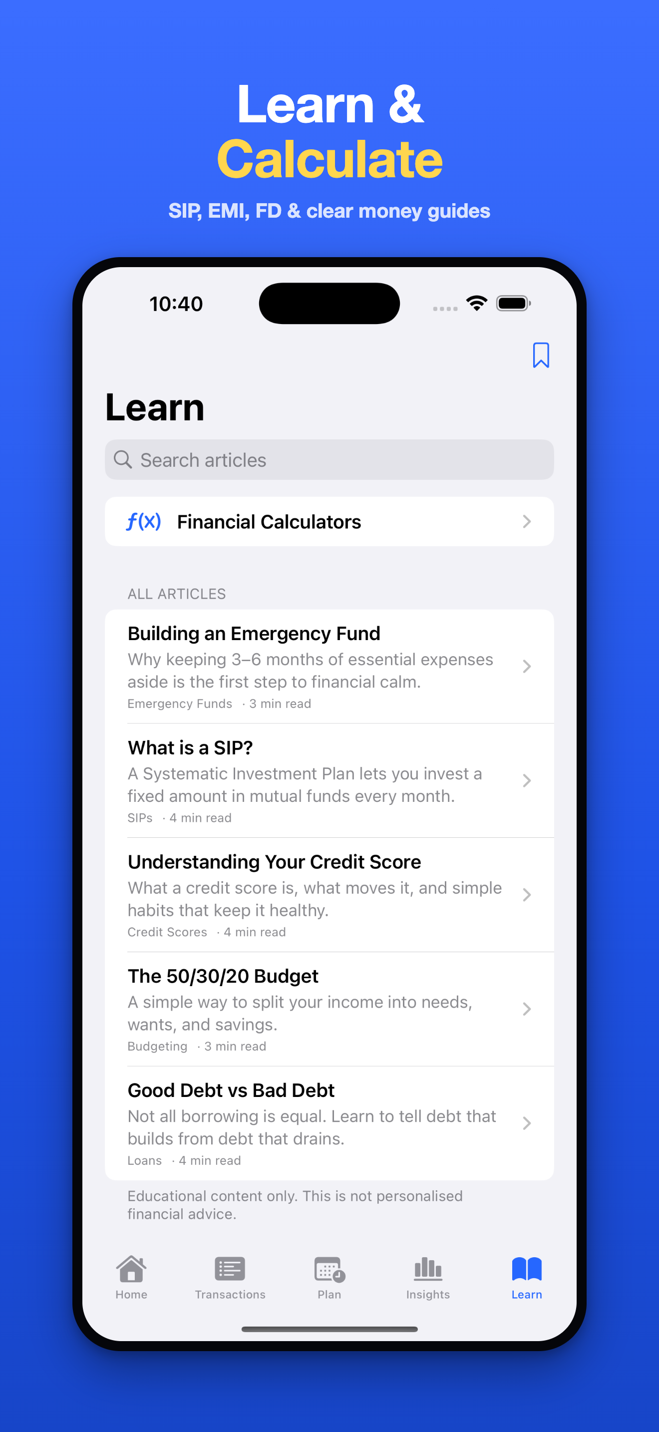 Learn and calculators