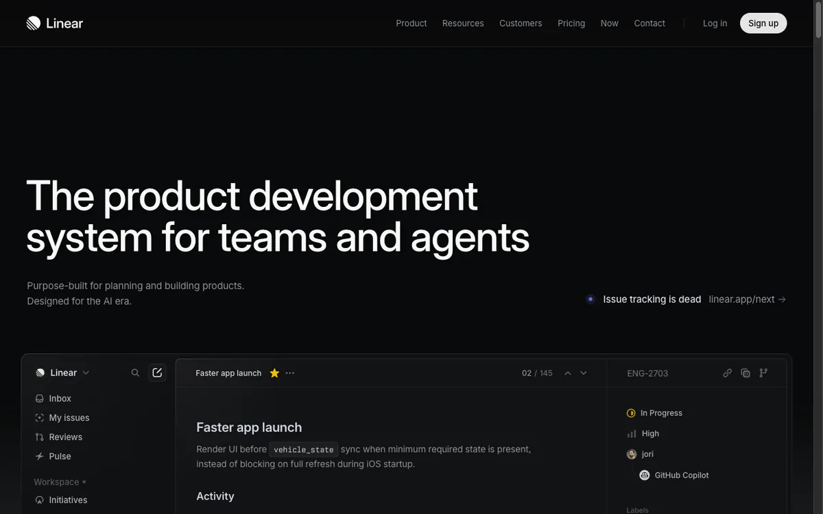 Linear homepage — the system for product development teams.