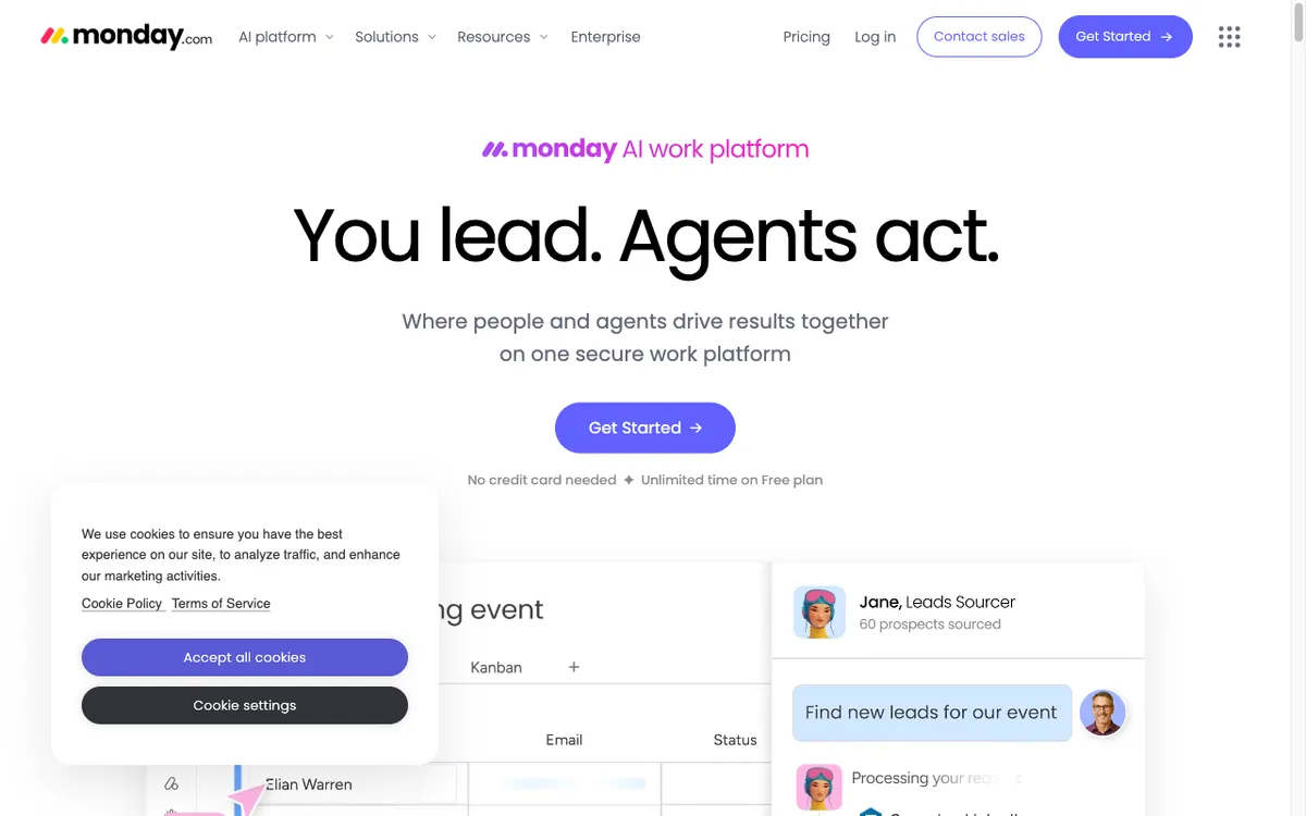 monday.com homepage — visual Work OS for teams in 2026.
