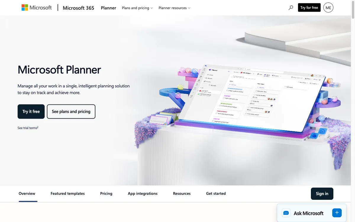 Microsoft Project / Planner homepage — task and project management in Microsoft 365.