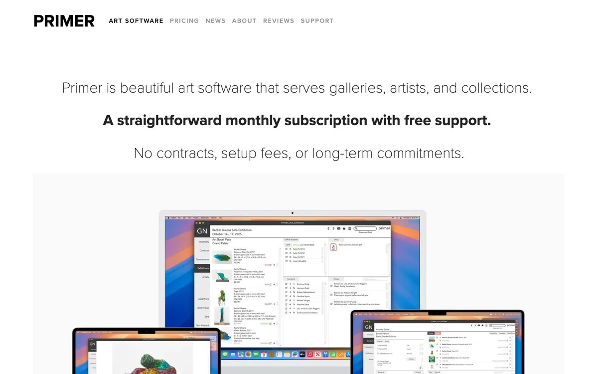 Art Galleria homepage screenshot — art gallery management software