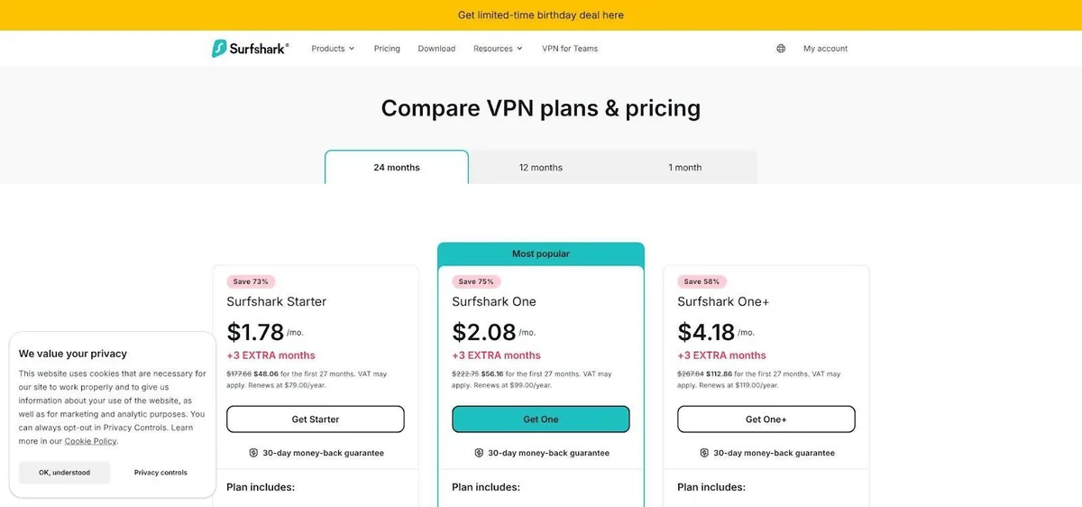 NordVPN pricing plans — Basic, Plus, Complete, Prime