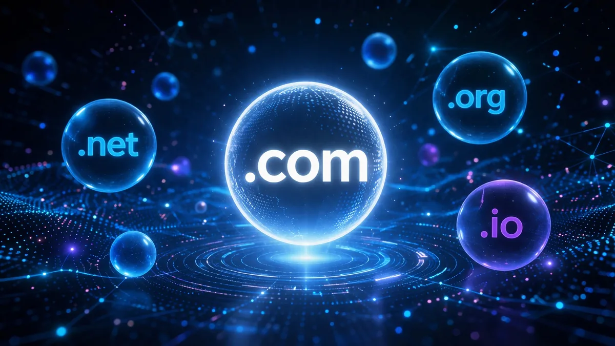 Domain name extensions floating in digital space — choosing the right domain registrar