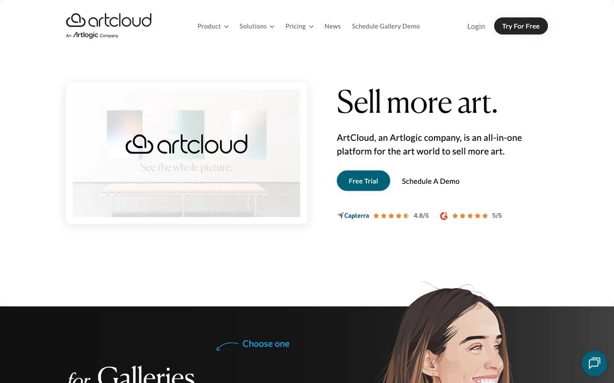 Artwork Archive homepage screenshot — art gallery management software