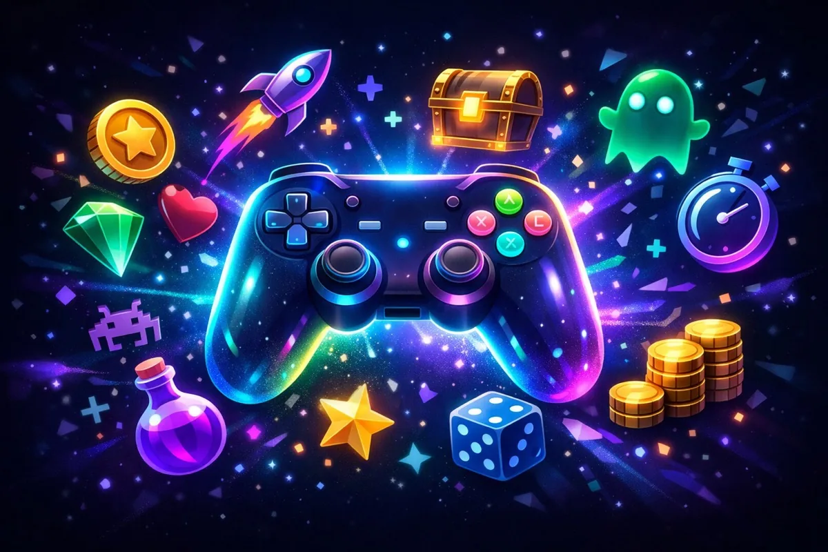 Free-to-play gaming on Linux 2026 — glowing controller and game icons on dark background