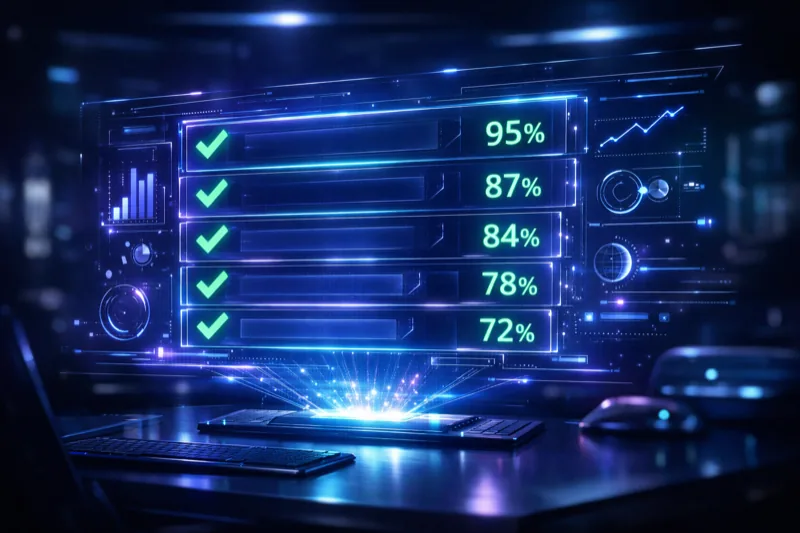 AI-powered headline scoring interface showing SEO title analysis