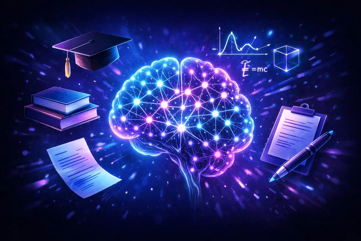 AI tools for students 2026 — abstract neural network with academic icons
