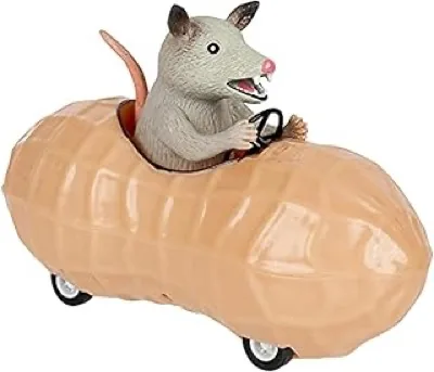 Archie McPhee Possum in a Peanut pull-back toy car