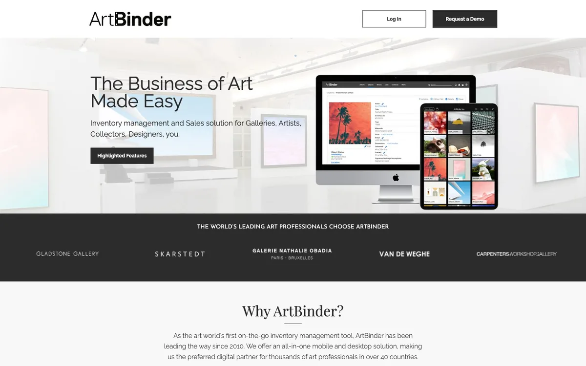 ITgallery homepage screenshot — art gallery management software