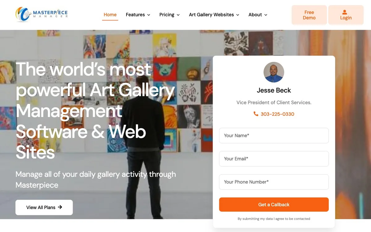 ArtBase (now Artlogic) homepage screenshot — art gallery management software