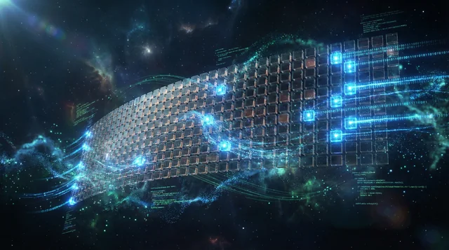 AI-powered code visualization showing GitHub contribution grid with glowing commits representing AI-authored code