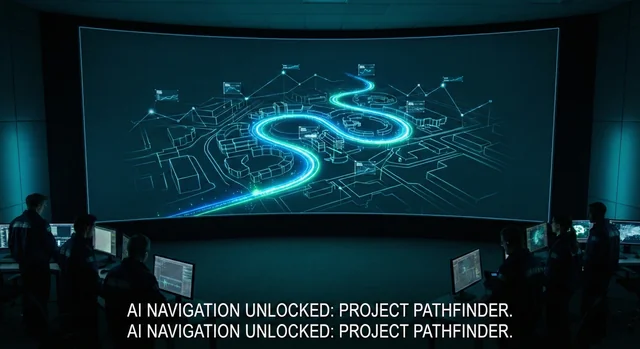 AI tracing a navigation path on a glowing digital map — Google MapTrace spatial reasoning research