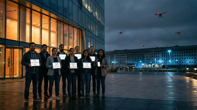Google DeepMind workers protesting Pentagon AI contracts illustration