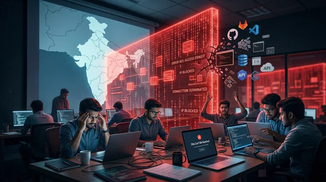 India blocks Supabase developer platform - digital firewall illustration