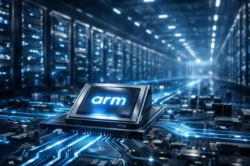 Arm AGI CPU processor chip on circuit board in AI data center