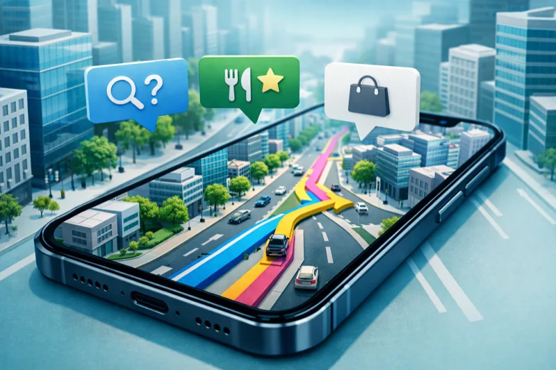 Google Maps with Gemini AI showing 3D immersive navigation and conversational search