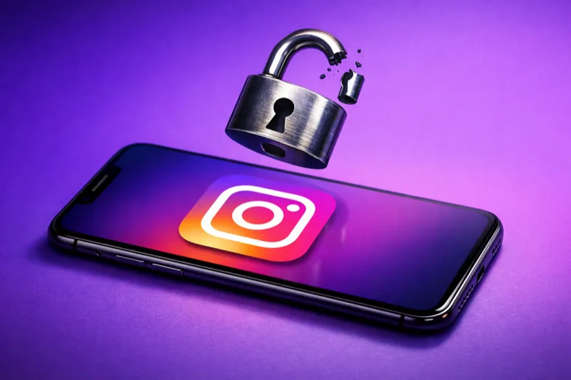 Instagram app with broken padlock representing end of encryption