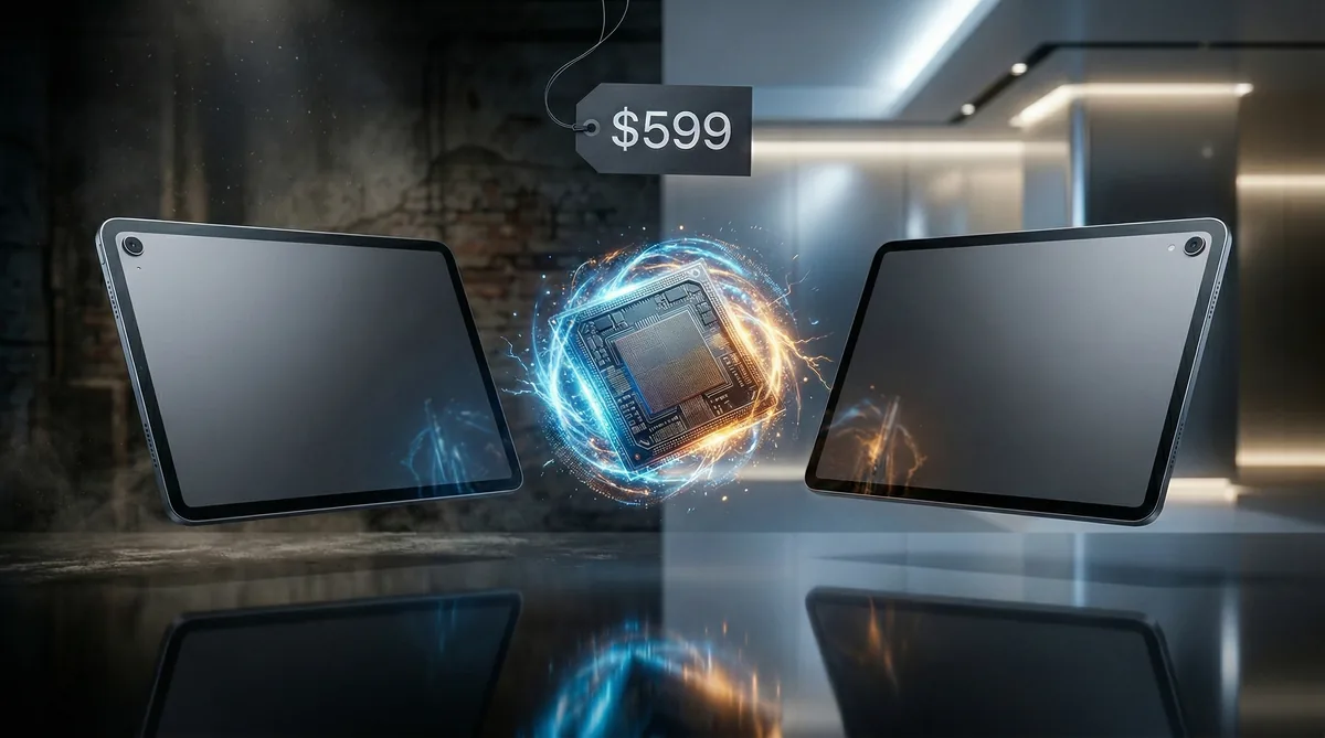 New iPad Air with M4 chip showing multitasking and iPadOS 26