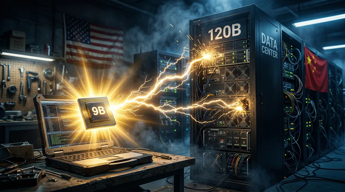 Small AI model beating large model concept illustration