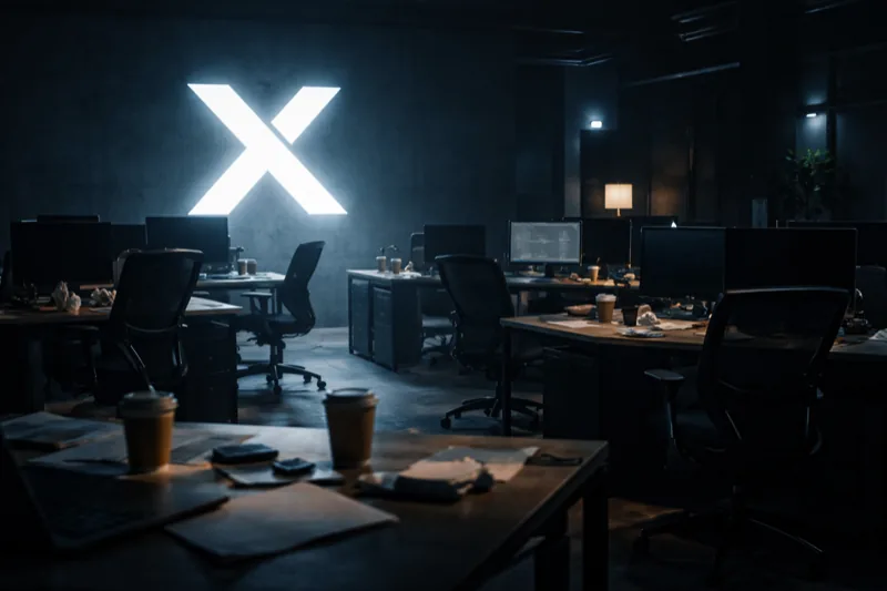 Empty tech office with X logo representing xAI co-founder exodus