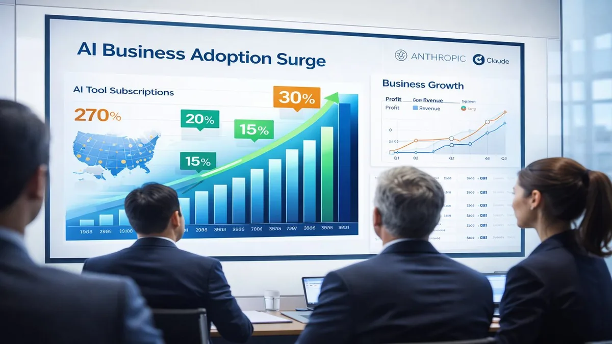 US business AI adoption dashboard showing Anthropic growth to 30 percent