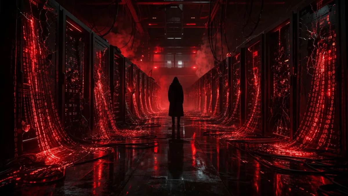 China supercomputer hack - data center breach with red warning lights