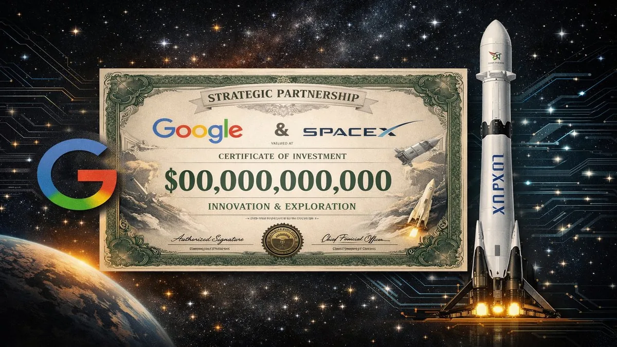 Google logo and SpaceX rocket representing a $100 billion stake in SpaceX at $2 trillion IPO valuation