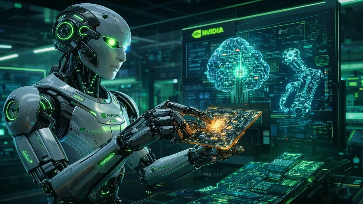 NVIDIA humanoid robot performing dexterous manipulation in a high-tech research lab