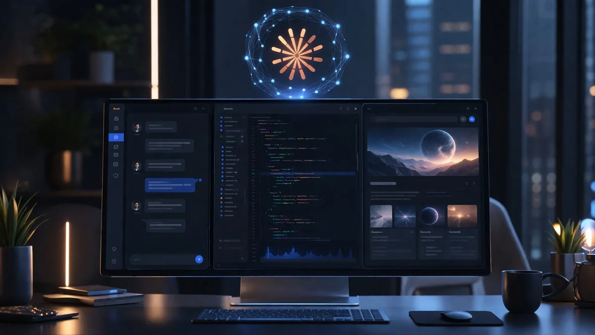 OpenAI desktop superapp concept showing ChatGPT, Codex and browser merged into one interface