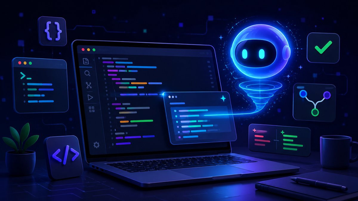 Best AI coding assistants 2026 — developer screen with code and a glowing AI assistant orb