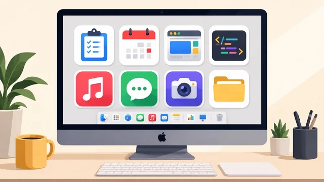 Best Mac apps 2026 — colourful app icon grid on Mac screen illustration