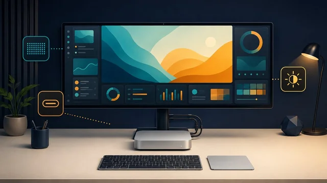 Best monitors for Mac Mini 2026 — Mac Mini with ultrawide monitor desk setup