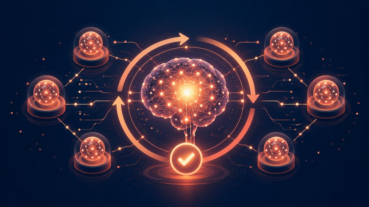 Claude Opus 4.8 AI model concept — neural network with self-correcting agent nodes