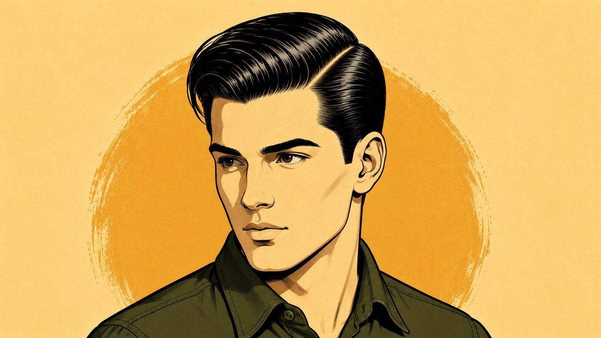 Flat illustration of the Greaser Comb-Over — hard side part, hair swept flat to one side