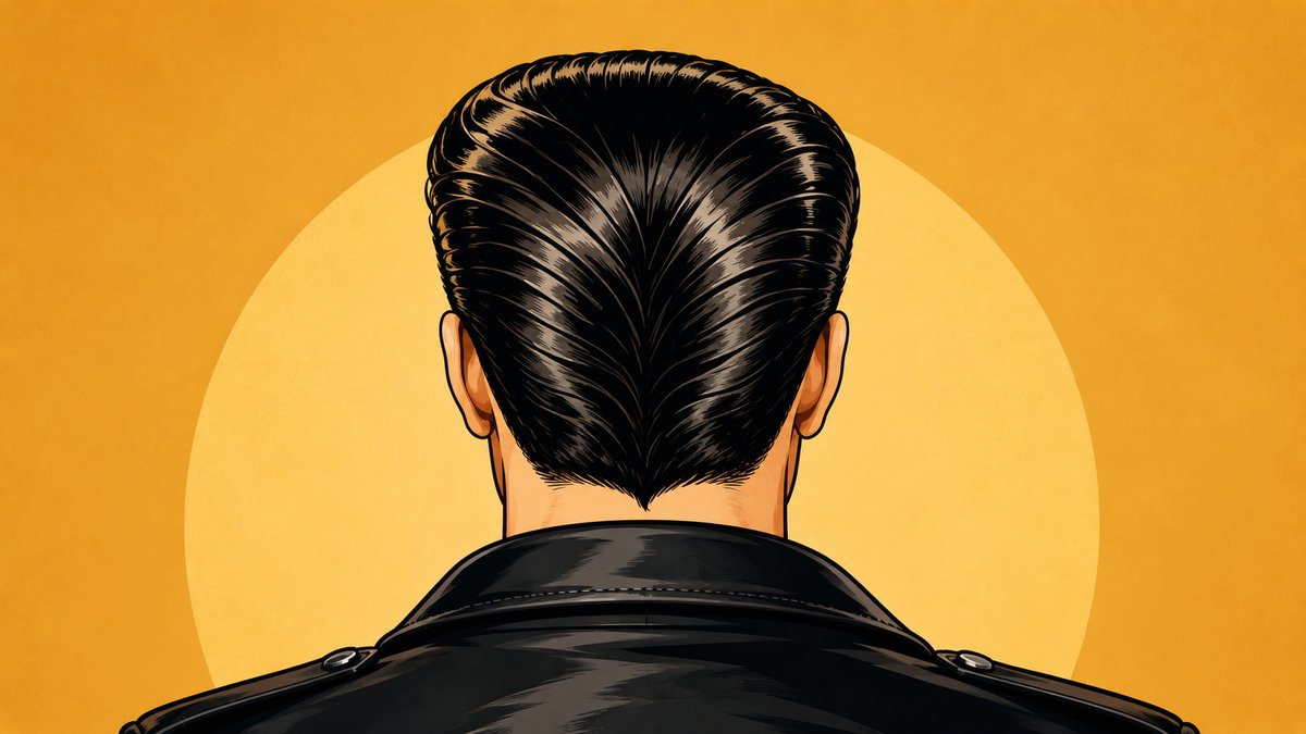 Flat illustration of the Ducktail (D.A.) hairstyle — rear view showing the V-shaped duck tail