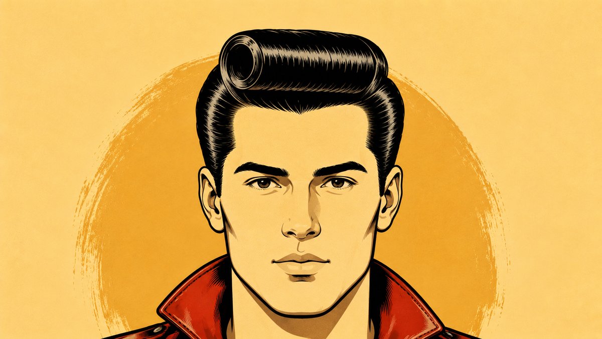 Flat illustration of the Jelly Roll hairstyle — barrel curl rolled forward at the hairline