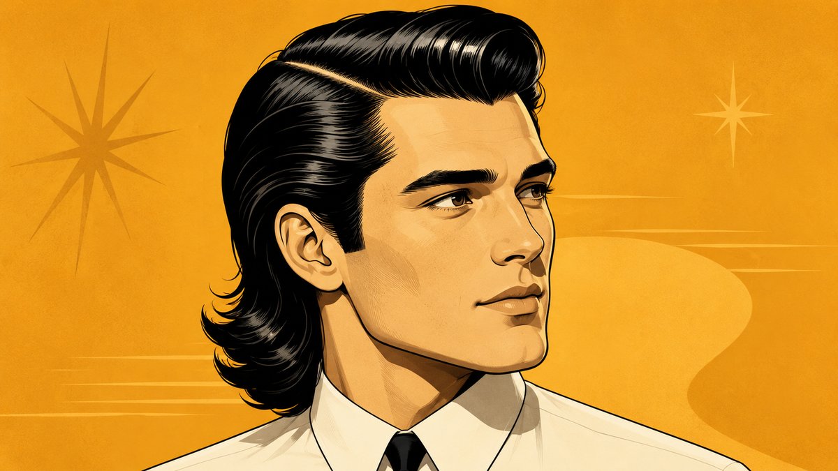 Flat illustration of the Long Slick with Side Part — longer flowing hair, defined side part