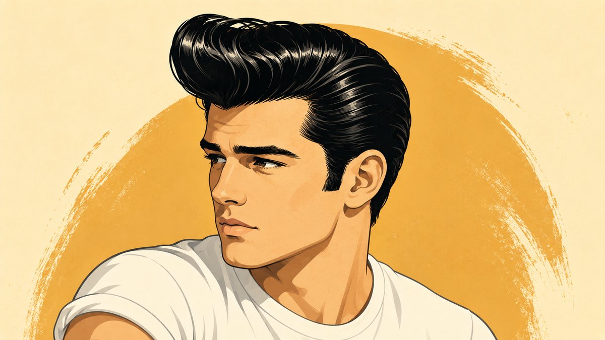 Flat illustration of the Classic Greaser Pompadour hairstyle — high swept volume, glossy pomade finish