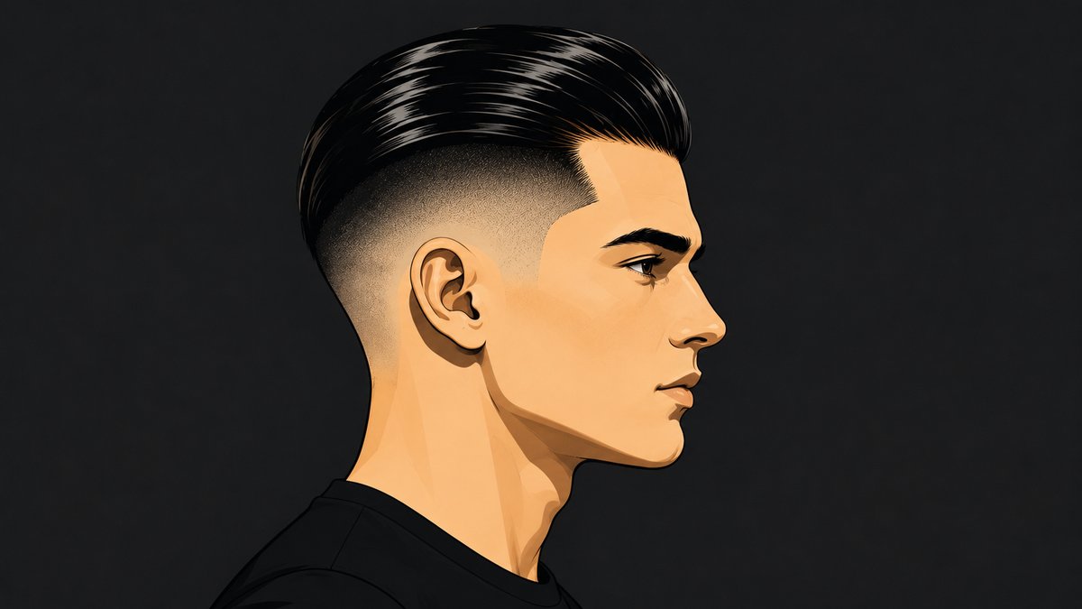 Flat illustration of the Undercut with Slick Back — shaved sides, long slicked-back top