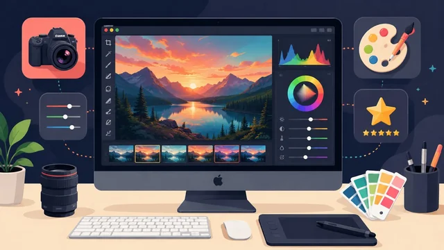 Best photo editors for Mac 2026 — colour grading workspace illustration