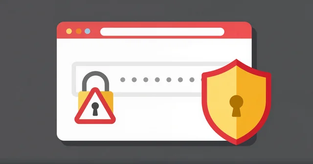 Illustration of a browser password field with a warning padlock and a security shield
