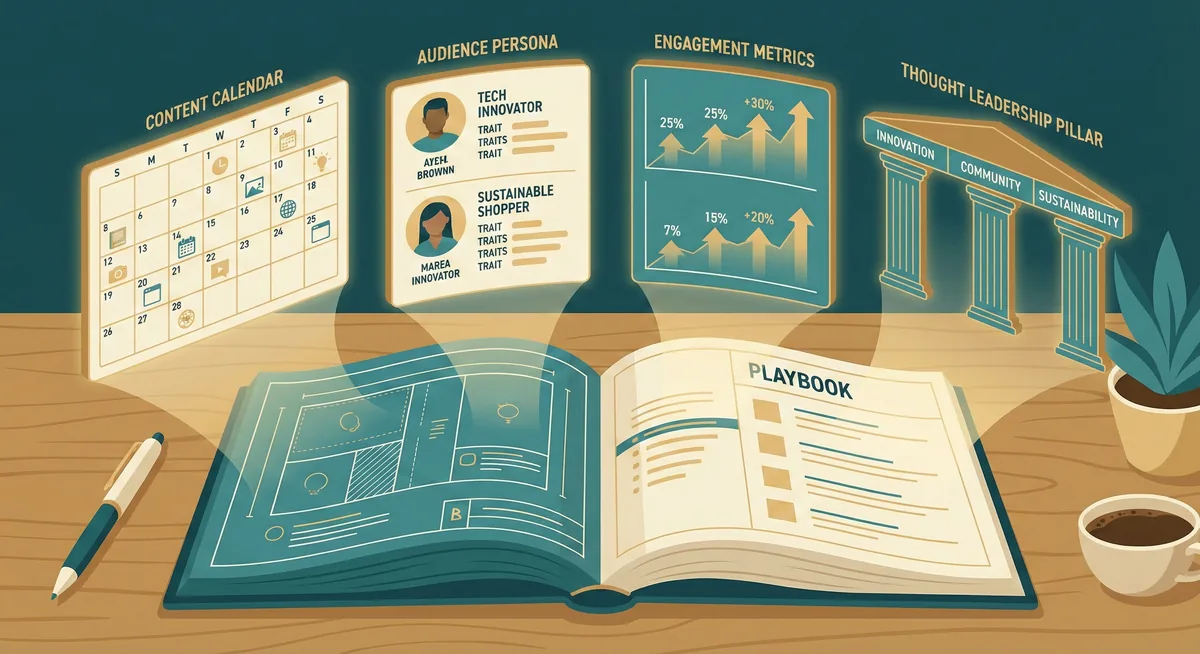 Content strategy playbook with AI-generated diagrams and thought leadership pillars